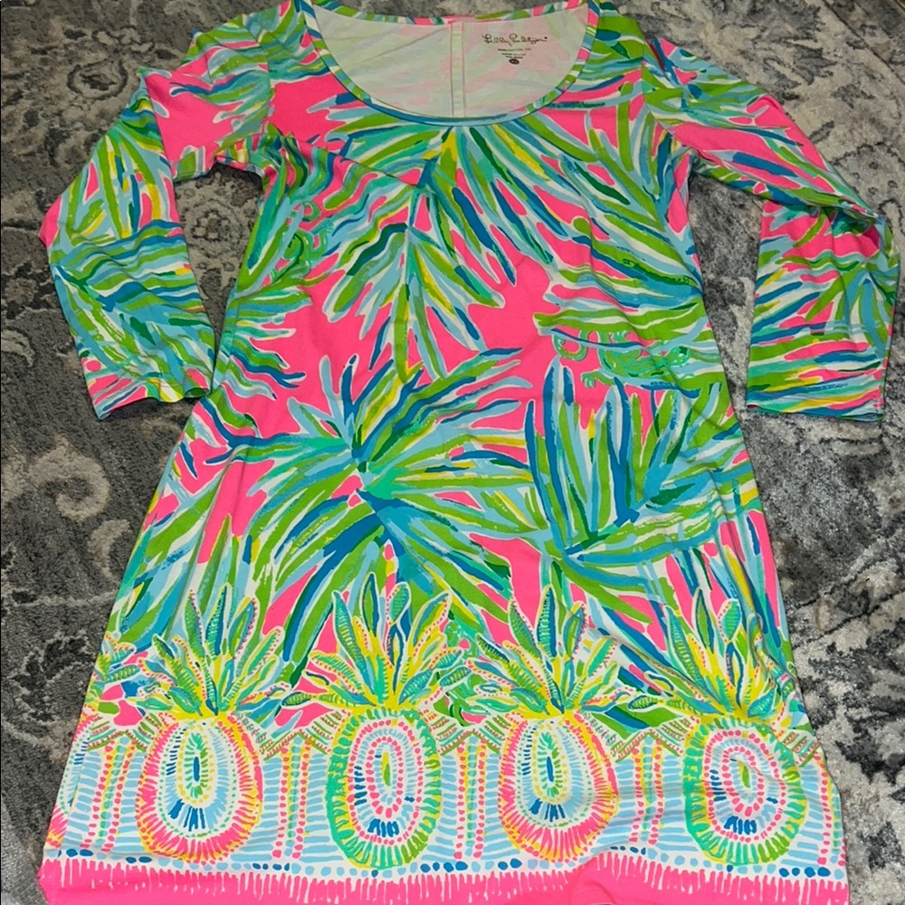 Lilly Pulitzer Pink and Green Leaf Print Dress
